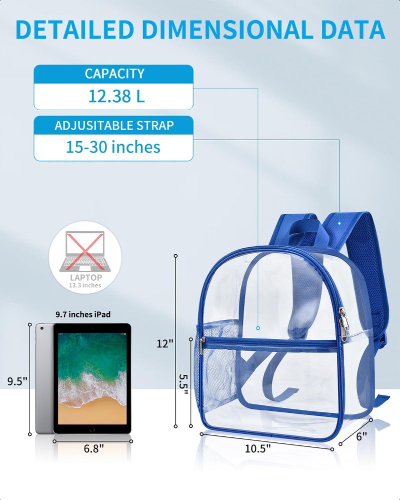 Paxiland Clear Backpack Stadium Approved 12Ã—12Ã—6 with Reinforced and Wider Shoulder Straps, Small Clear Bag for Schools, Concerts, Work, Festivals and Sporting Events - Blue - Image 2